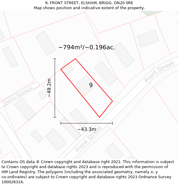 9, FRONT STREET, ELSHAM, BRIGG, DN20 0RE: Plot and title map