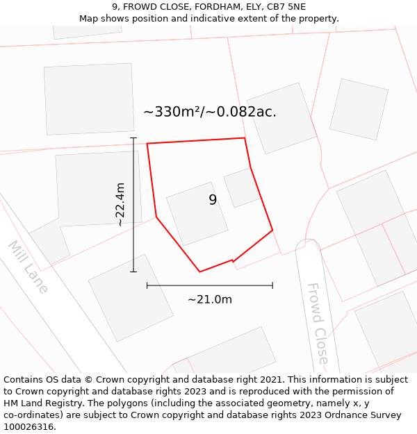 9, FROWD CLOSE, FORDHAM, ELY, CB7 5NE: Plot and title map