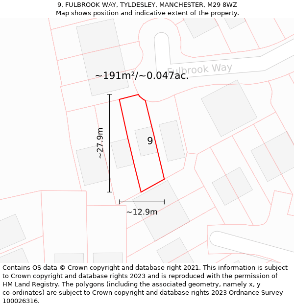 9, FULBROOK WAY, TYLDESLEY, MANCHESTER, M29 8WZ: Plot and title map