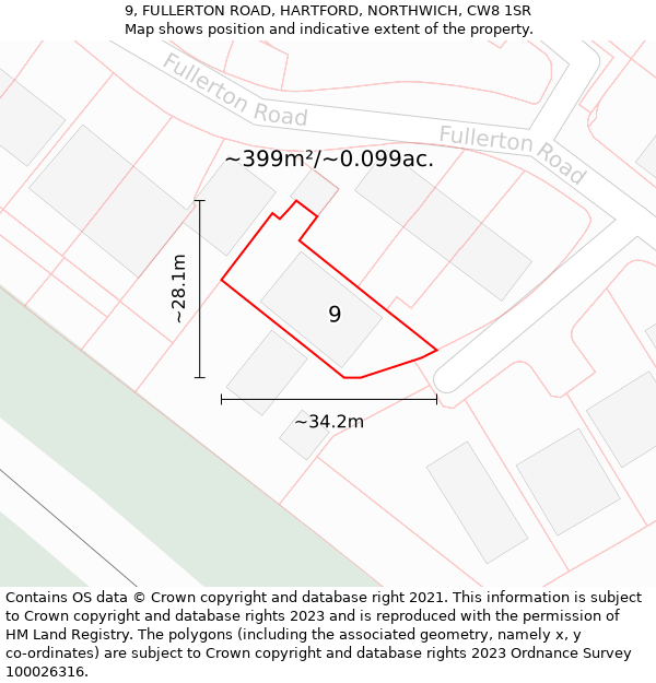 9, FULLERTON ROAD, HARTFORD, NORTHWICH, CW8 1SR: Plot and title map