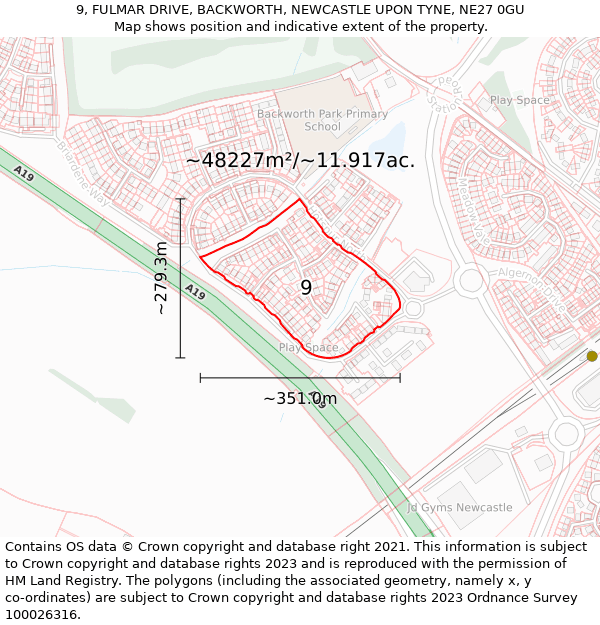 9, FULMAR DRIVE, BACKWORTH, NEWCASTLE UPON TYNE, NE27 0GU: Plot and title map