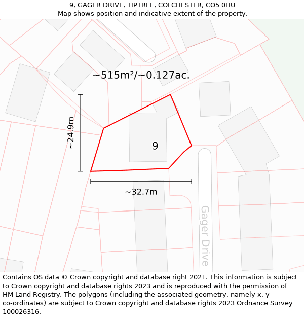 9, GAGER DRIVE, TIPTREE, COLCHESTER, CO5 0HU: Plot and title map