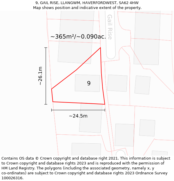 9, GAIL RISE, LLANGWM, HAVERFORDWEST, SA62 4HW: Plot and title map