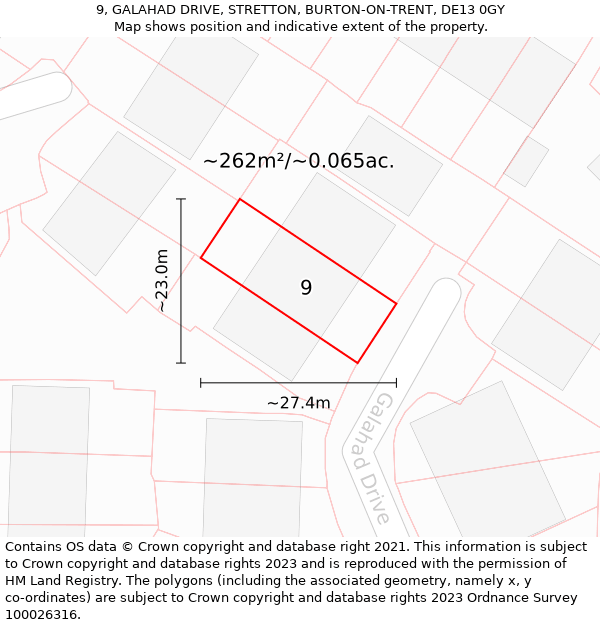 9, GALAHAD DRIVE, STRETTON, BURTON-ON-TRENT, DE13 0GY: Plot and title map