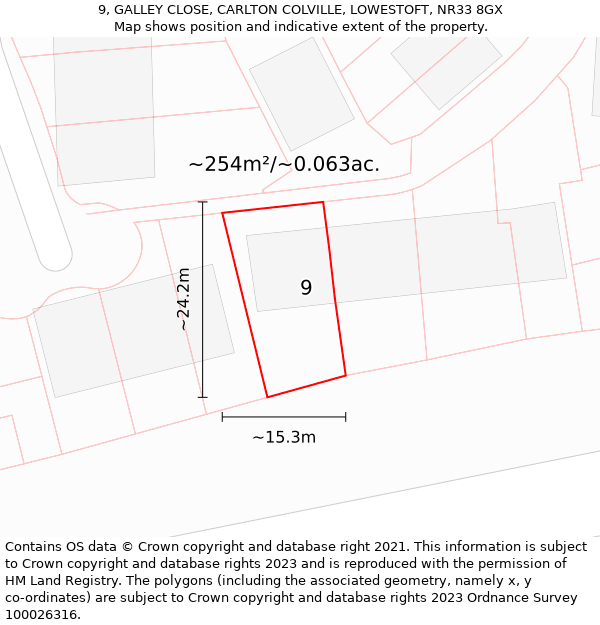 9, GALLEY CLOSE, CARLTON COLVILLE, LOWESTOFT, NR33 8GX: Plot and title map