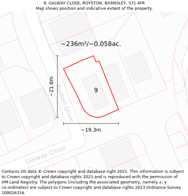 9, GALWAY CLOSE, ROYSTON, BARNSLEY, S71 4FR: Plot and title map