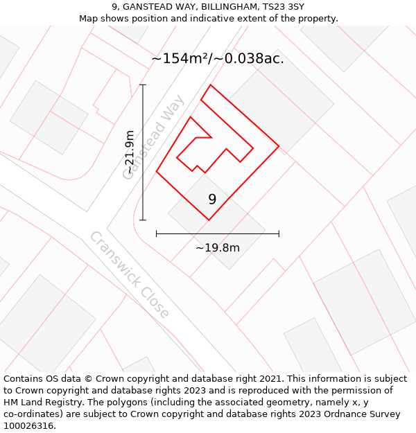 9, GANSTEAD WAY, BILLINGHAM, TS23 3SY: Plot and title map