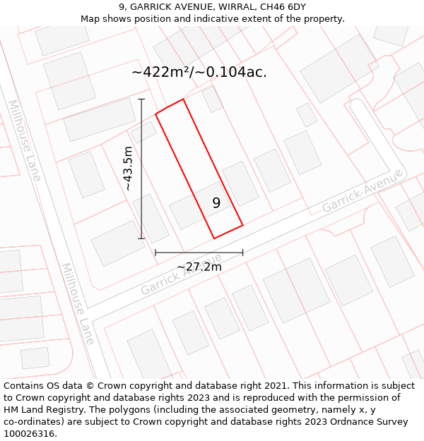 9, GARRICK AVENUE, WIRRAL, CH46 6DY: Plot and title map