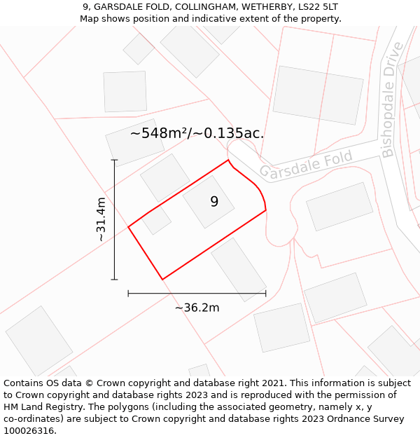 9, GARSDALE FOLD, COLLINGHAM, WETHERBY, LS22 5LT: Plot and title map