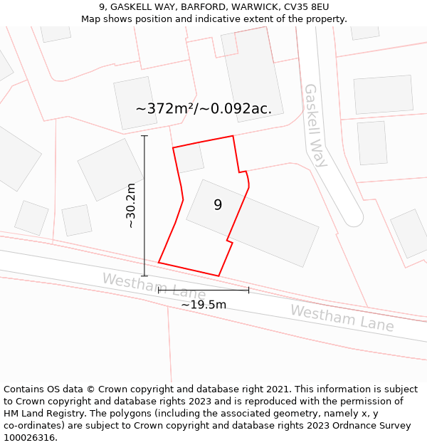 9, GASKELL WAY, BARFORD, WARWICK, CV35 8EU: Plot and title map