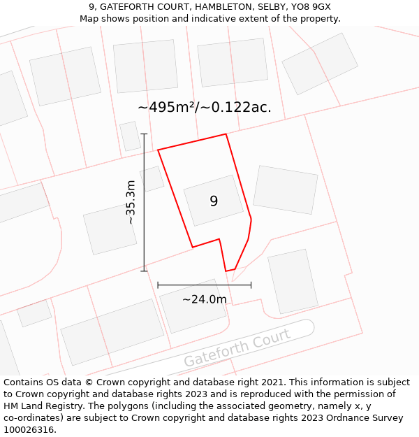 9, GATEFORTH COURT, HAMBLETON, SELBY, YO8 9GX: Plot and title map