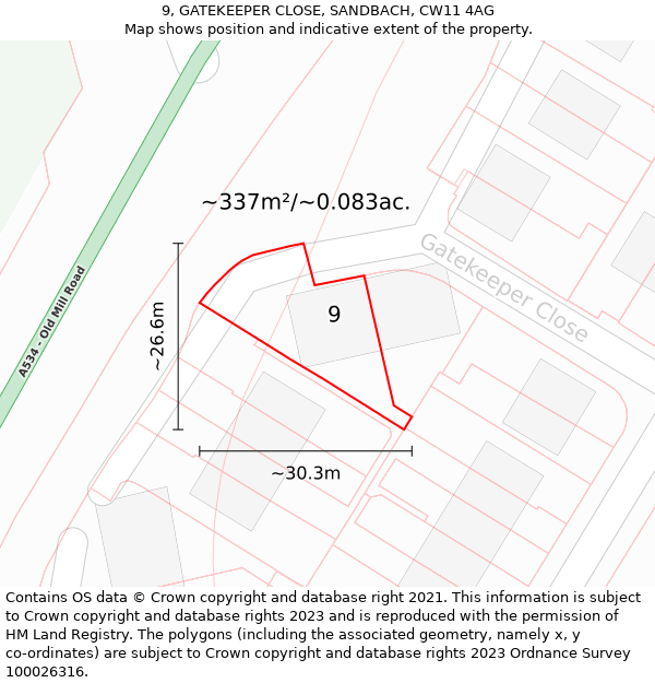 9, GATEKEEPER CLOSE, SANDBACH, CW11 4AG: Plot and title map