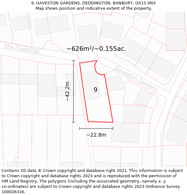 9, GAVESTON GARDENS, DEDDINGTON, BANBURY, OX15 0NX: Plot and title map