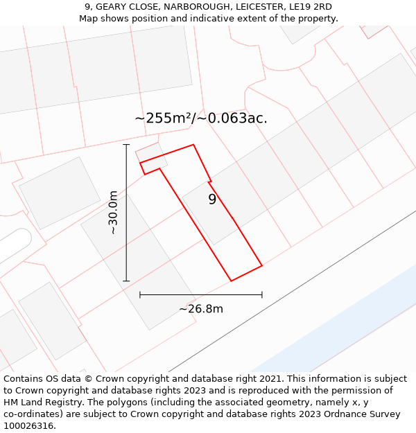 9, GEARY CLOSE, NARBOROUGH, LEICESTER, LE19 2RD: Plot and title map