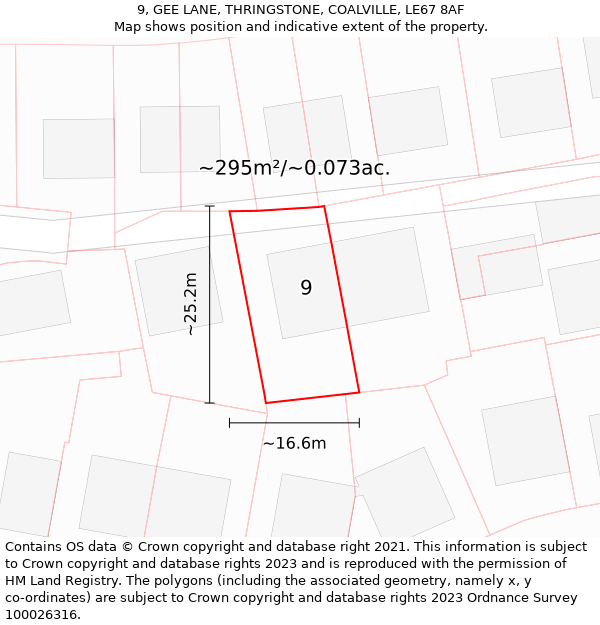 9, GEE LANE, THRINGSTONE, COALVILLE, LE67 8AF: Plot and title map