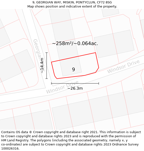 9, GEORGIAN WAY, MISKIN, PONTYCLUN, CF72 8SG: Plot and title map