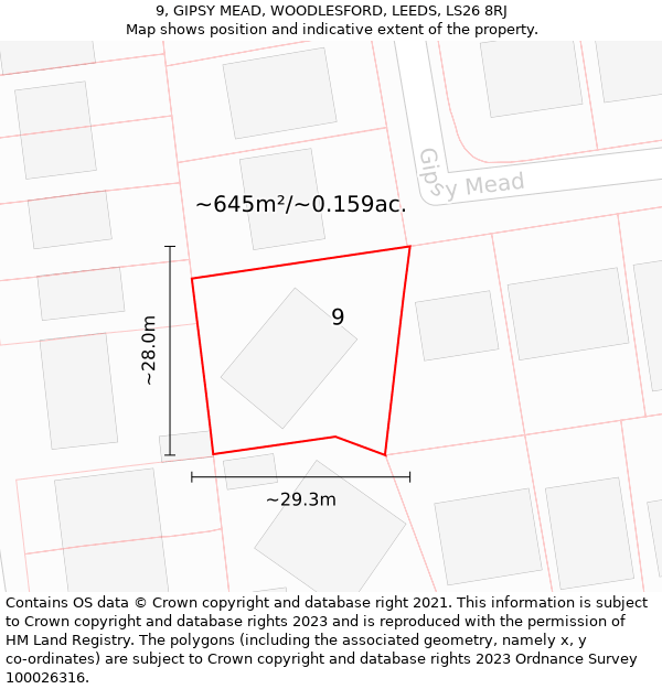 9, GIPSY MEAD, WOODLESFORD, LEEDS, LS26 8RJ: Plot and title map