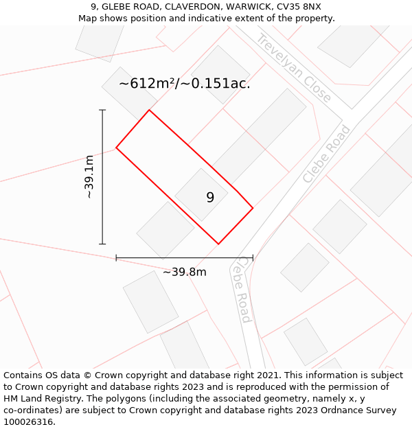 9, GLEBE ROAD, CLAVERDON, WARWICK, CV35 8NX: Plot and title map