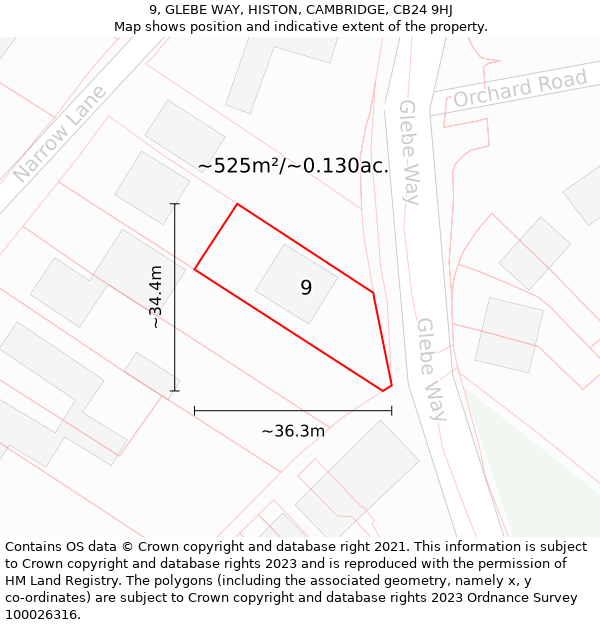 9, GLEBE WAY, HISTON, CAMBRIDGE, CB24 9HJ: Plot and title map