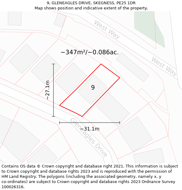 9, GLENEAGLES DRIVE, SKEGNESS, PE25 1DR: Plot and title map