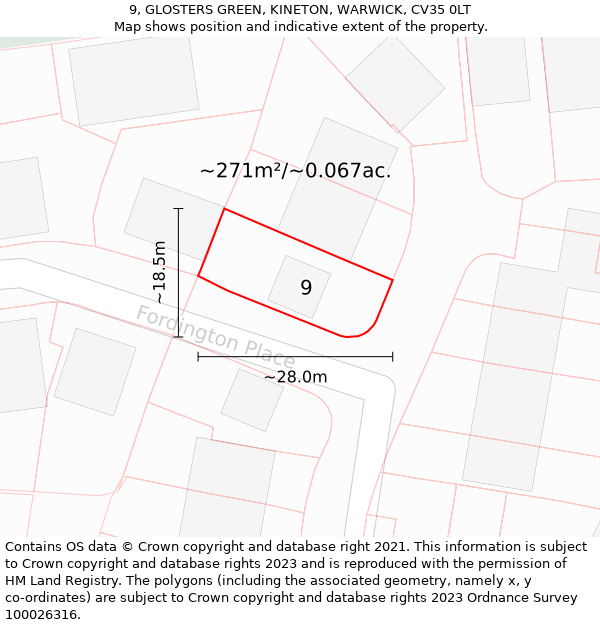 9, GLOSTERS GREEN, KINETON, WARWICK, CV35 0LT: Plot and title map