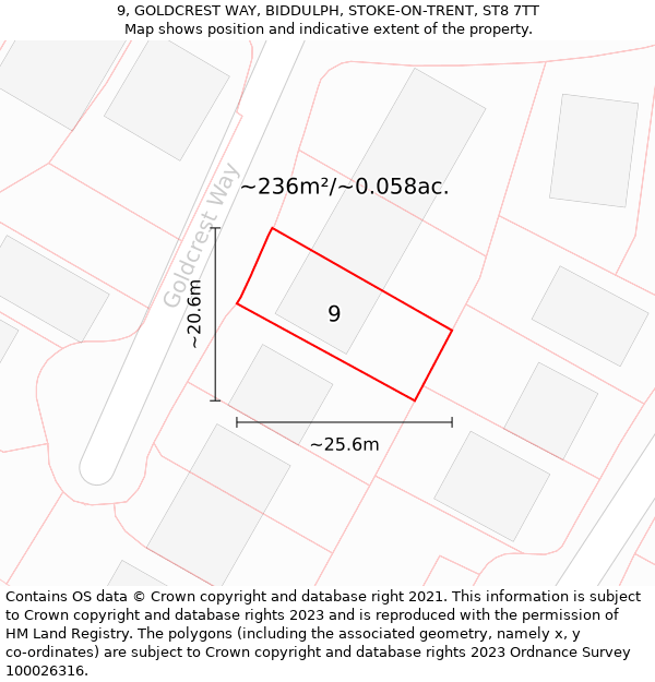 9, GOLDCREST WAY, BIDDULPH, STOKE-ON-TRENT, ST8 7TT: Plot and title map