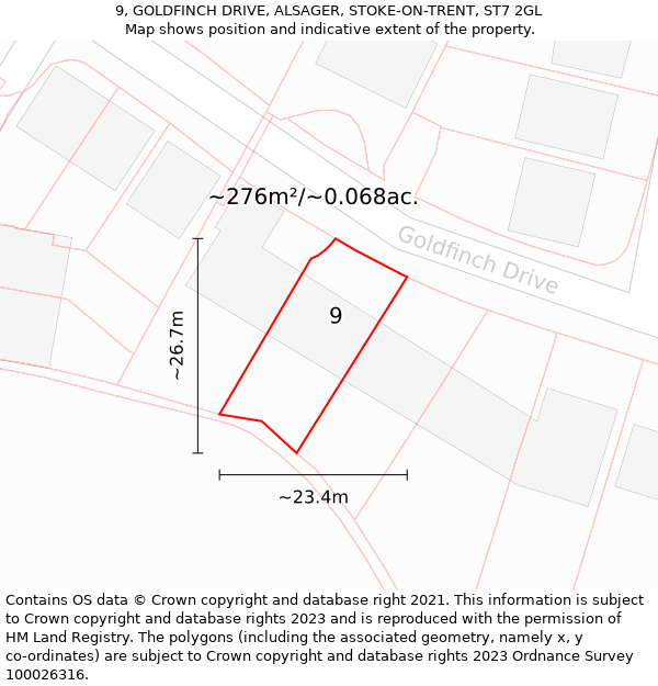 9, GOLDFINCH DRIVE, ALSAGER, STOKE-ON-TRENT, ST7 2GL: Plot and title map