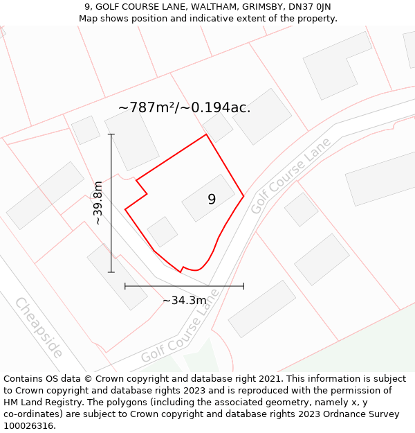 9, GOLF COURSE LANE, WALTHAM, GRIMSBY, DN37 0JN: Plot and title map