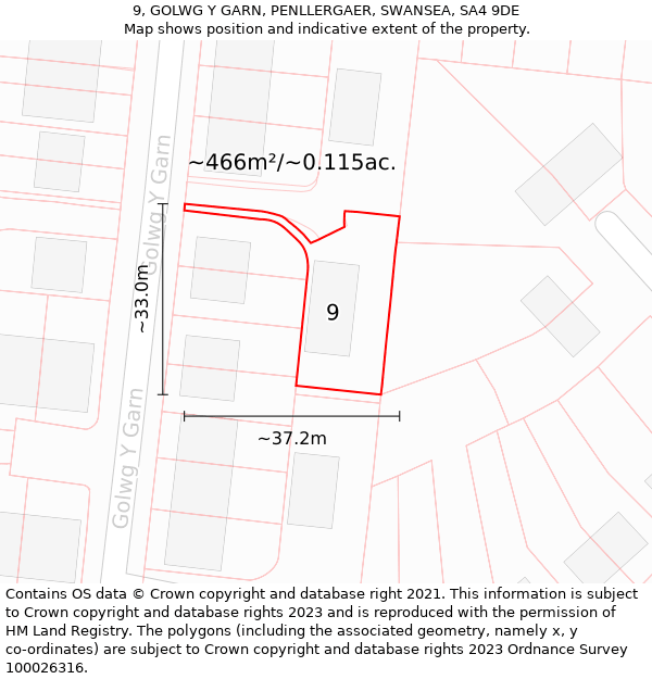 9, GOLWG Y GARN, PENLLERGAER, SWANSEA, SA4 9DE: Plot and title map