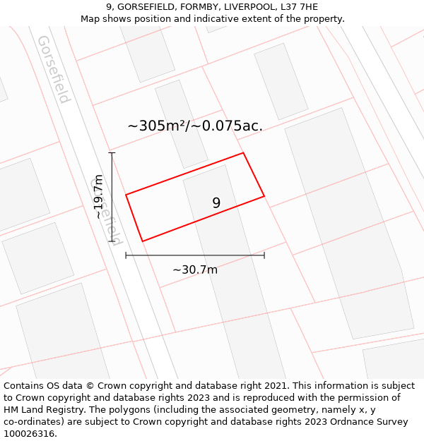 9, GORSEFIELD, FORMBY, LIVERPOOL, L37 7HE: Plot and title map