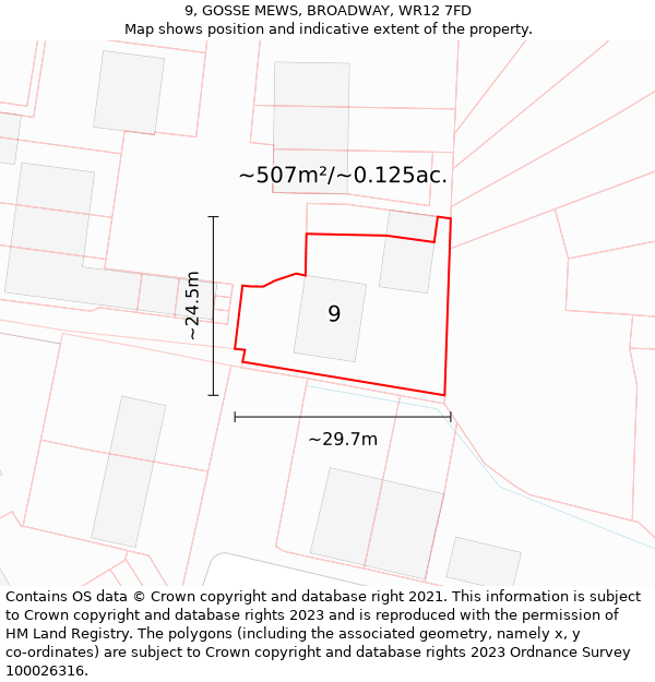 9, GOSSE MEWS, BROADWAY, WR12 7FD: Plot and title map