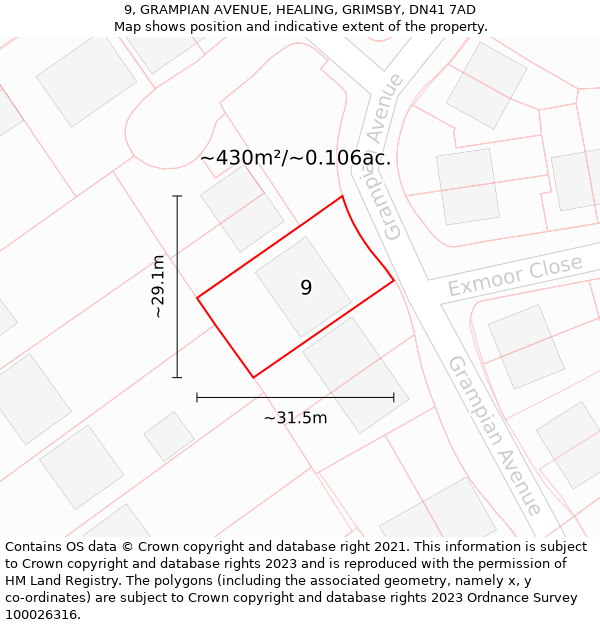 9, GRAMPIAN AVENUE, HEALING, GRIMSBY, DN41 7AD: Plot and title map