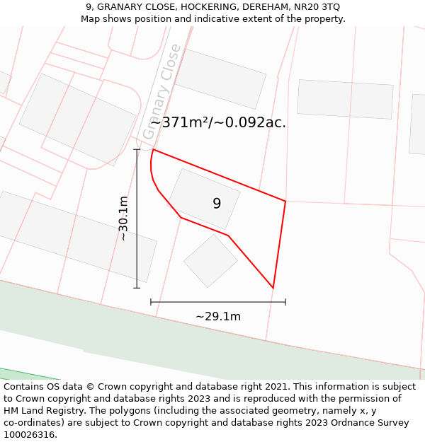 9, GRANARY CLOSE, HOCKERING, DEREHAM, NR20 3TQ: Plot and title map