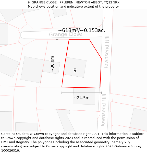 9, GRANGE CLOSE, IPPLEPEN, NEWTON ABBOT, TQ12 5RX: Plot and title map