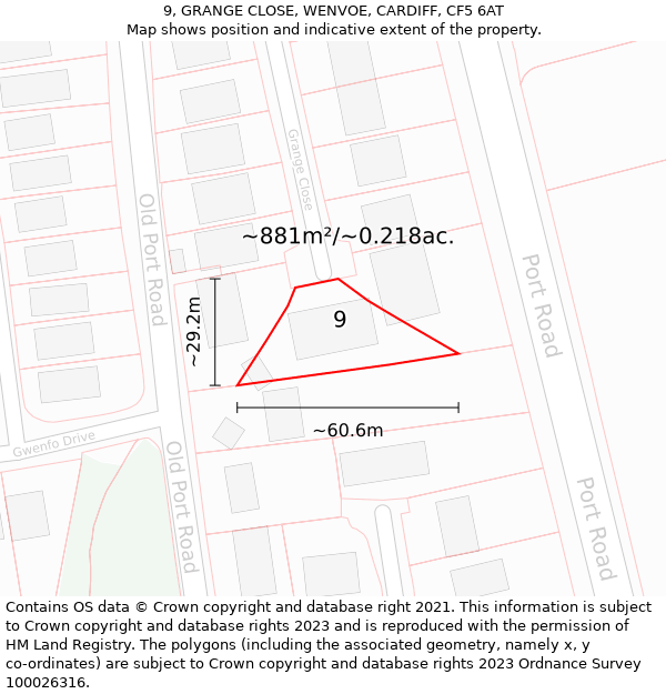 9, GRANGE CLOSE, WENVOE, CARDIFF, CF5 6AT: Plot and title map