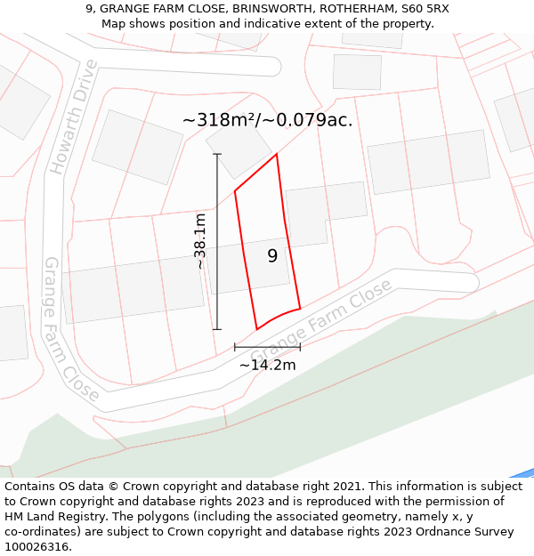 9, GRANGE FARM CLOSE, BRINSWORTH, ROTHERHAM, S60 5RX: Plot and title map