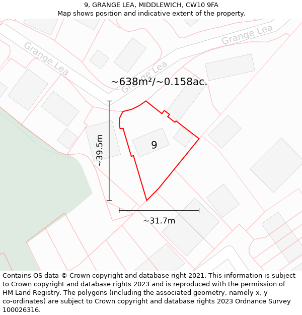 9, GRANGE LEA, MIDDLEWICH, CW10 9FA: Plot and title map