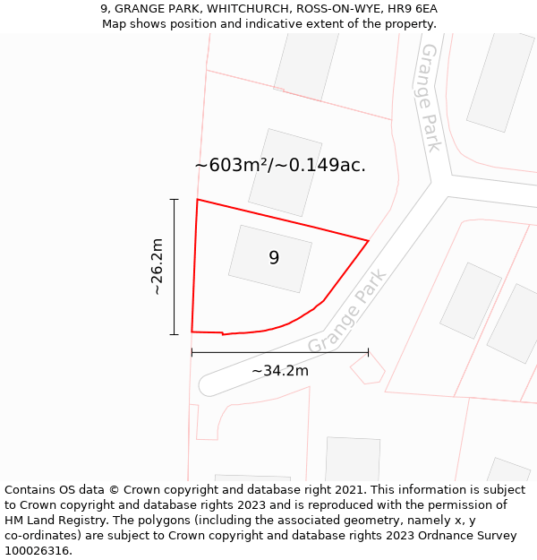 9, GRANGE PARK, WHITCHURCH, ROSS-ON-WYE, HR9 6EA: Plot and title map