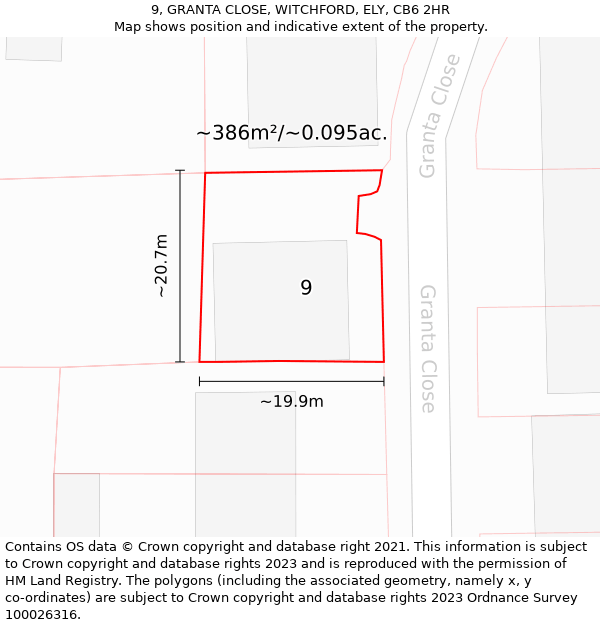 9, GRANTA CLOSE, WITCHFORD, ELY, CB6 2HR: Plot and title map