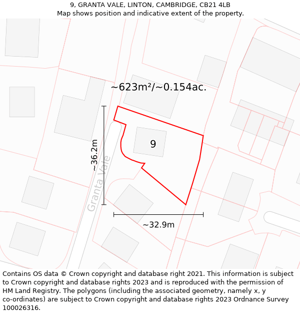 9, GRANTA VALE, LINTON, CAMBRIDGE, CB21 4LB: Plot and title map