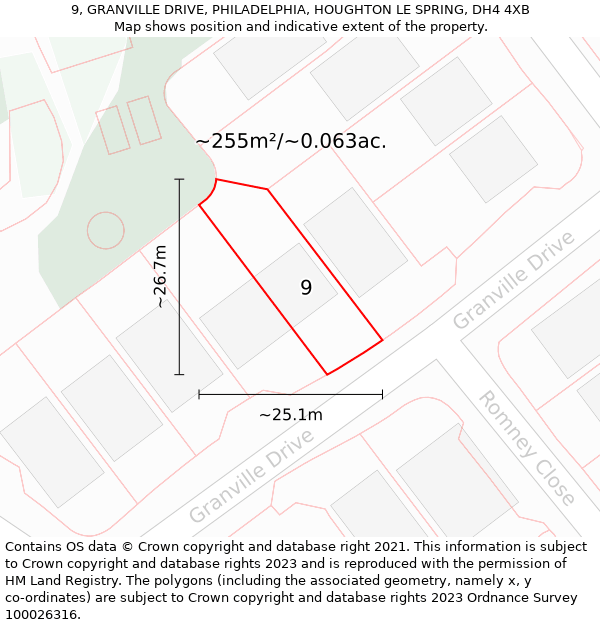 9, GRANVILLE DRIVE, PHILADELPHIA, HOUGHTON LE SPRING, DH4 4XB: Plot and title map