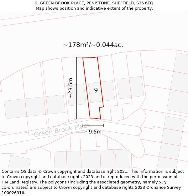 9, GREEN BROOK PLACE, PENISTONE, SHEFFIELD, S36 6EQ: Plot and title map