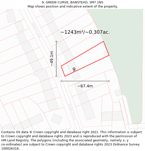 9, GREEN CURVE, BANSTEAD, SM7 1NS: Plot and title map