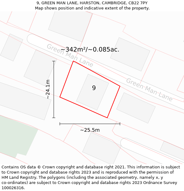 9, GREEN MAN LANE, HARSTON, CAMBRIDGE, CB22 7PY: Plot and title map