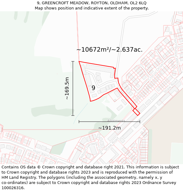 9, GREENCROFT MEADOW, ROYTON, OLDHAM, OL2 6LQ: Plot and title map