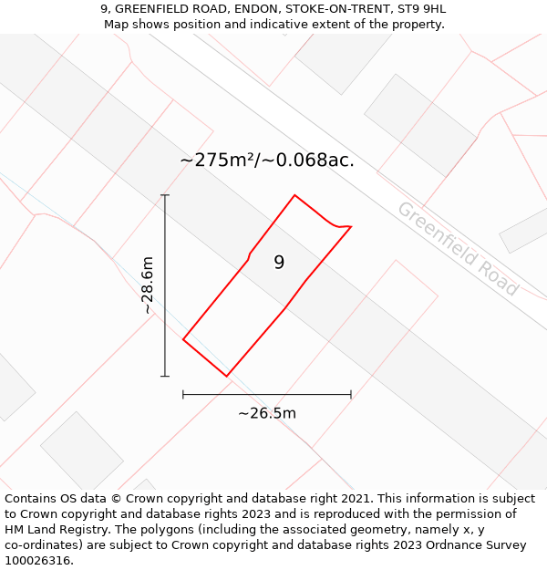 9, GREENFIELD ROAD, ENDON, STOKE-ON-TRENT, ST9 9HL: Plot and title map