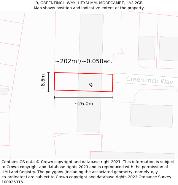 9, GREENFINCH WAY, HEYSHAM, MORECAMBE, LA3 2GR: Plot and title map