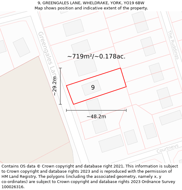 9, GREENGALES LANE, WHELDRAKE, YORK, YO19 6BW: Plot and title map