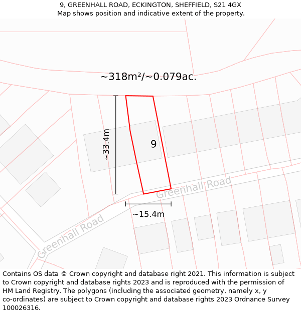 9, GREENHALL ROAD, ECKINGTON, SHEFFIELD, S21 4GX: Plot and title map