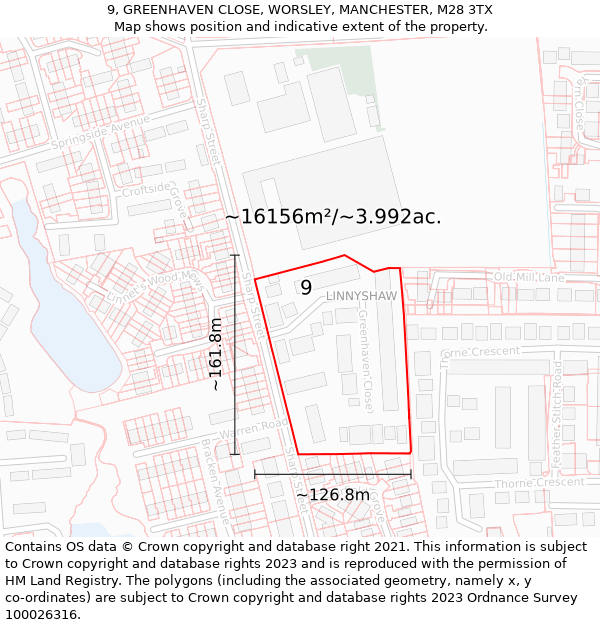 9, GREENHAVEN CLOSE, WORSLEY, MANCHESTER, M28 3TX: Plot and title map